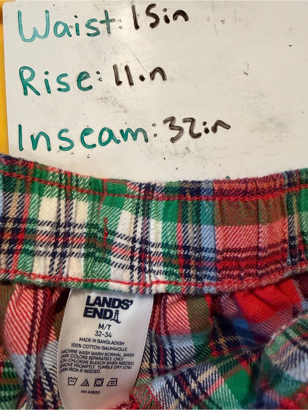 Lands’ End Men’s Red Plaid Cotton PJ Pant with Pockets - MT - Picture 6 of 7